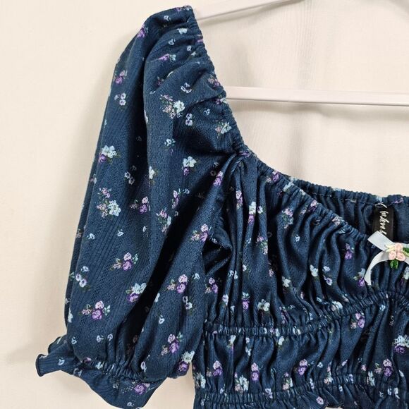 NWOT For Love & Lemons Lola Pointelle Crop Top in Blue Floral - Size M - Picture 3 of 7